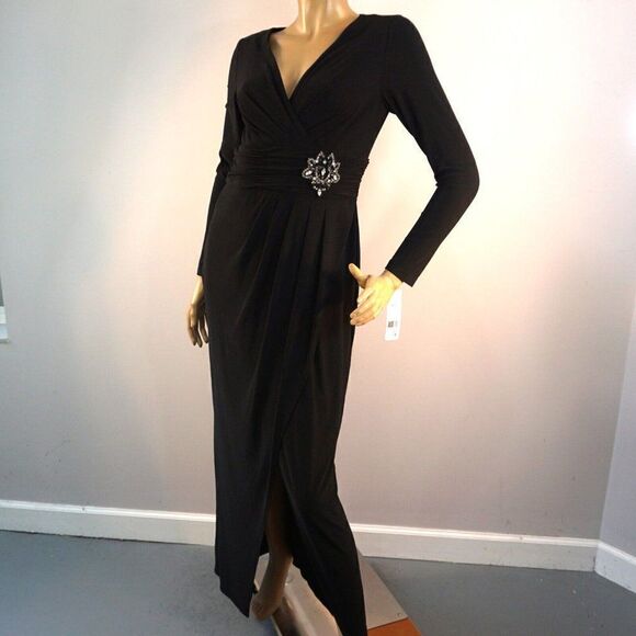 Eliza J Black Jeweled Dress Size 8 Prom Cocktail Party Faux Wrap Maxi Dress NWT - Picture 2 of 11